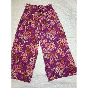 Loft Womens Lily Wide Leg Pants S Linen Blend Pink And Orange Floral Breezy
